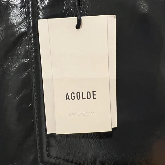 AGOLDE Recycled Leather 90's Pinch Waist Straight Leg Pants in Carbon (32) - Picture 13 of 14